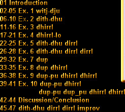 01 Introduction 
02-05 Ex. 1 witj-dju 
06-10 Ex. 2 dith-dhu 
11-16 Ex. 3 dhirrl 
17-21 Ex. 4 dhir...